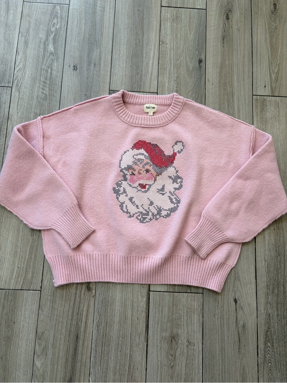 Peach Love California Pink Santa Intarsia Crewneck Sweater